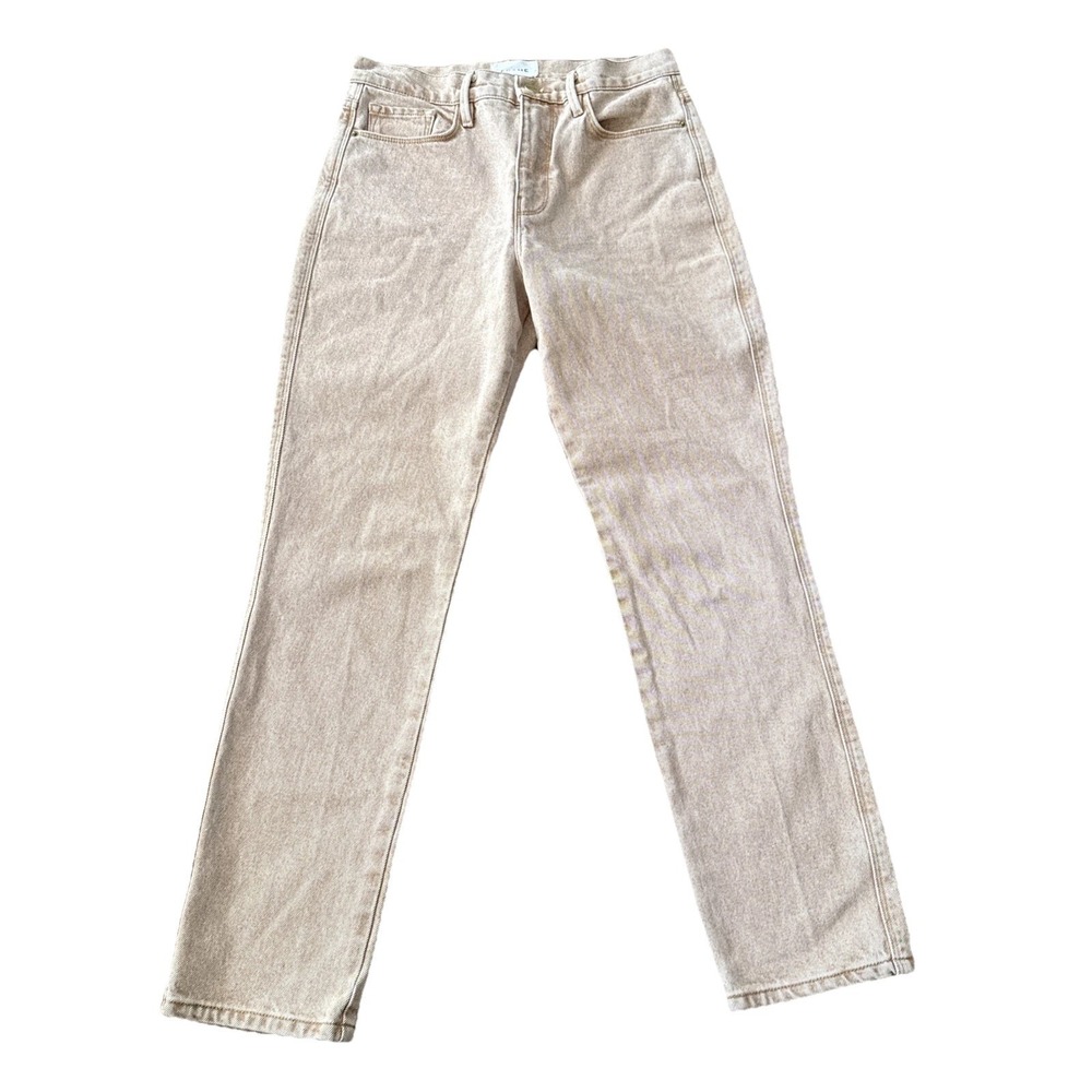 FRAME Jeans Women 26 Le Sylvie Slender Straight Tan Stretch Denim 28 Inseam